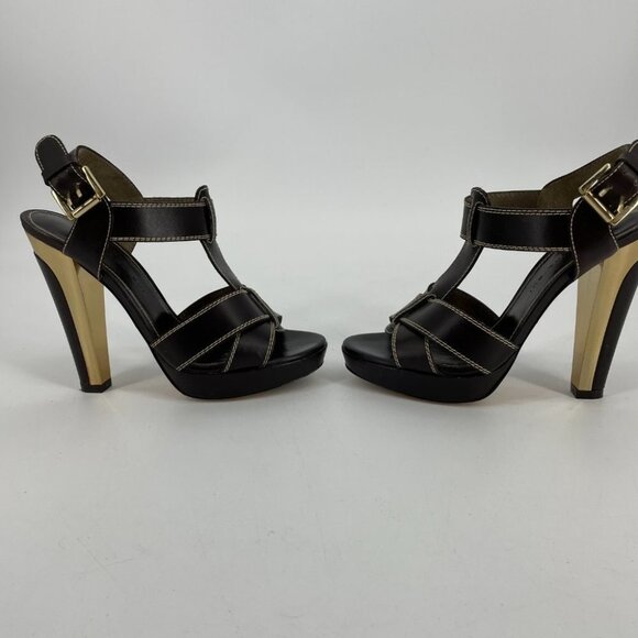 Barbara Bui brown  gold strappy buckle high heel sandals - Picture 7 of 16